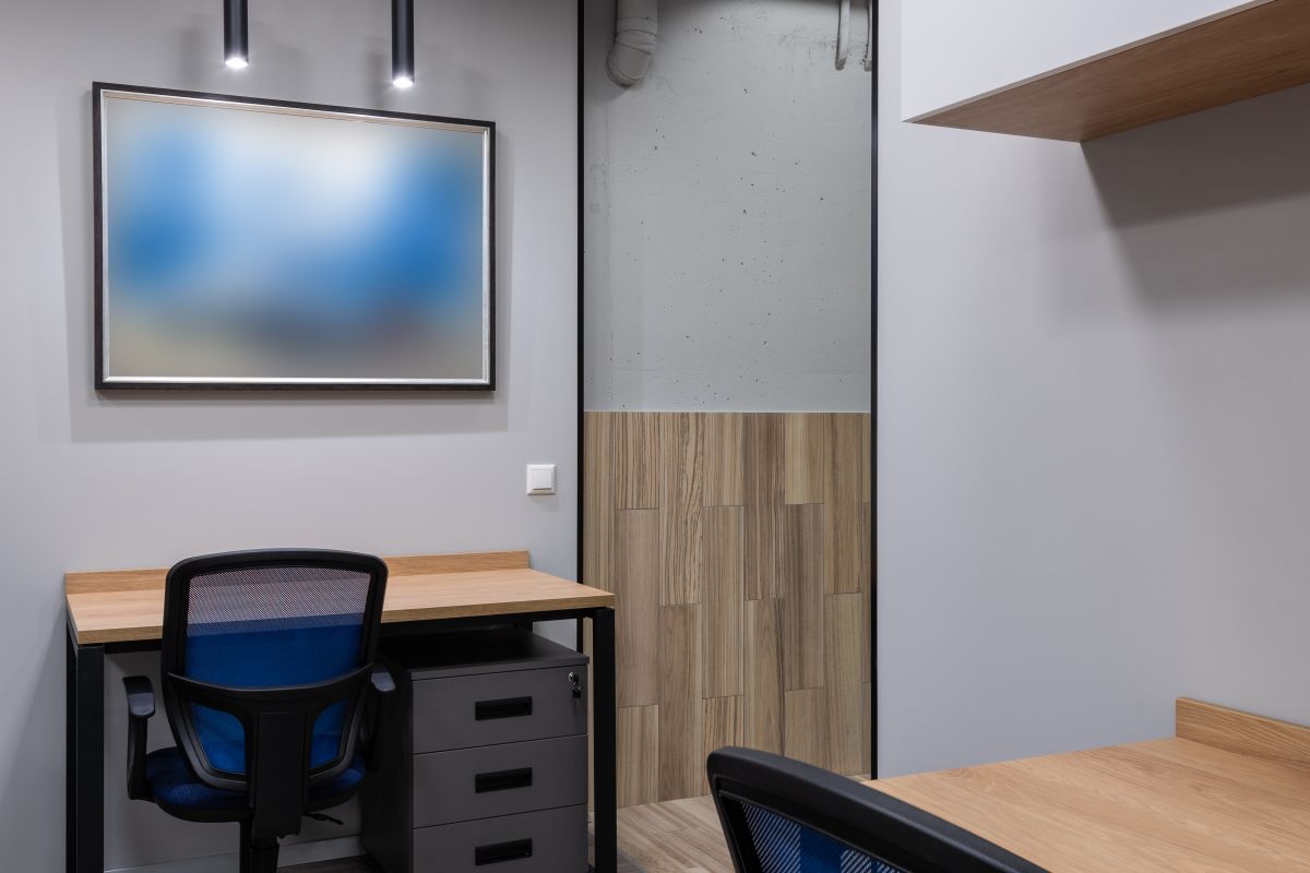 Clean empty desks in a modern office in Whippany, Hanover Township, NJ